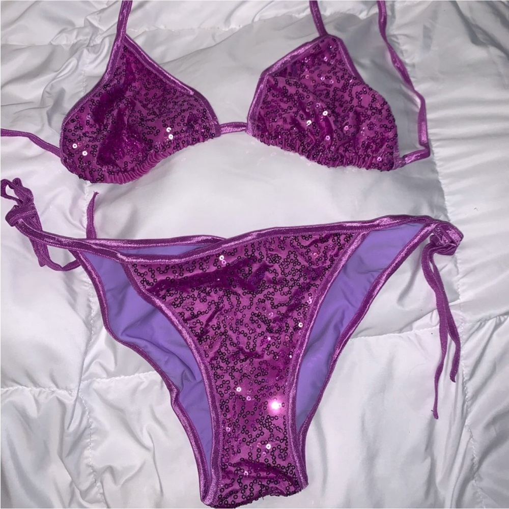 Purple Sequin Bikini Set